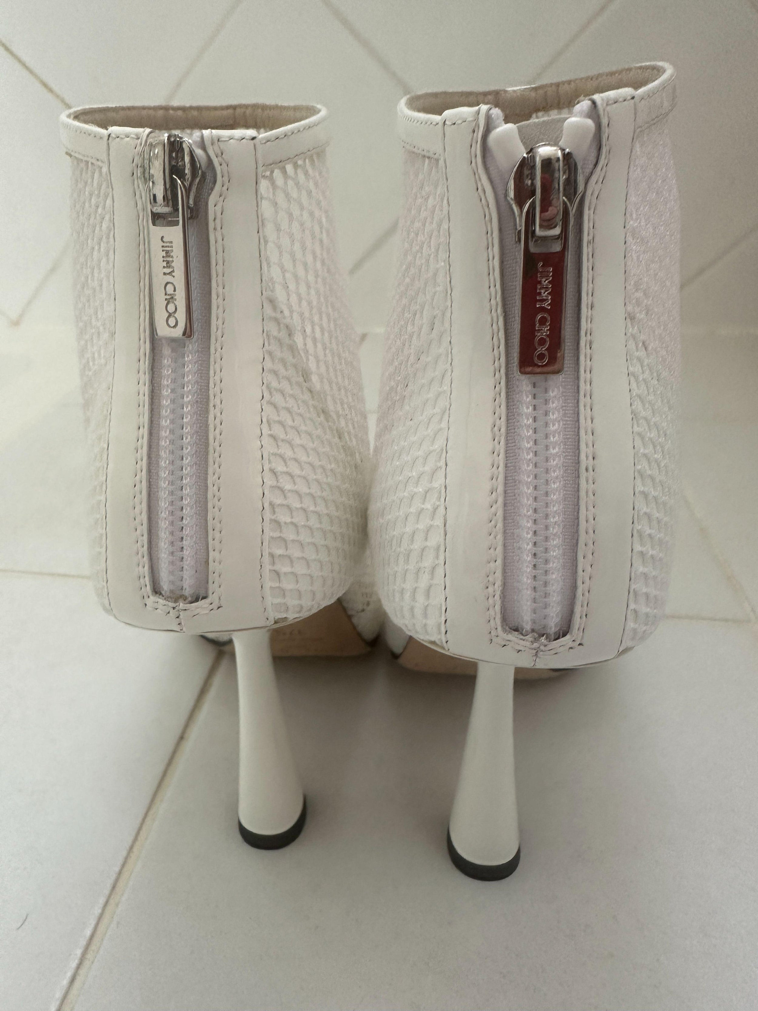 Jimmy Choo White Mesh and Leather Kix Ankle Boots