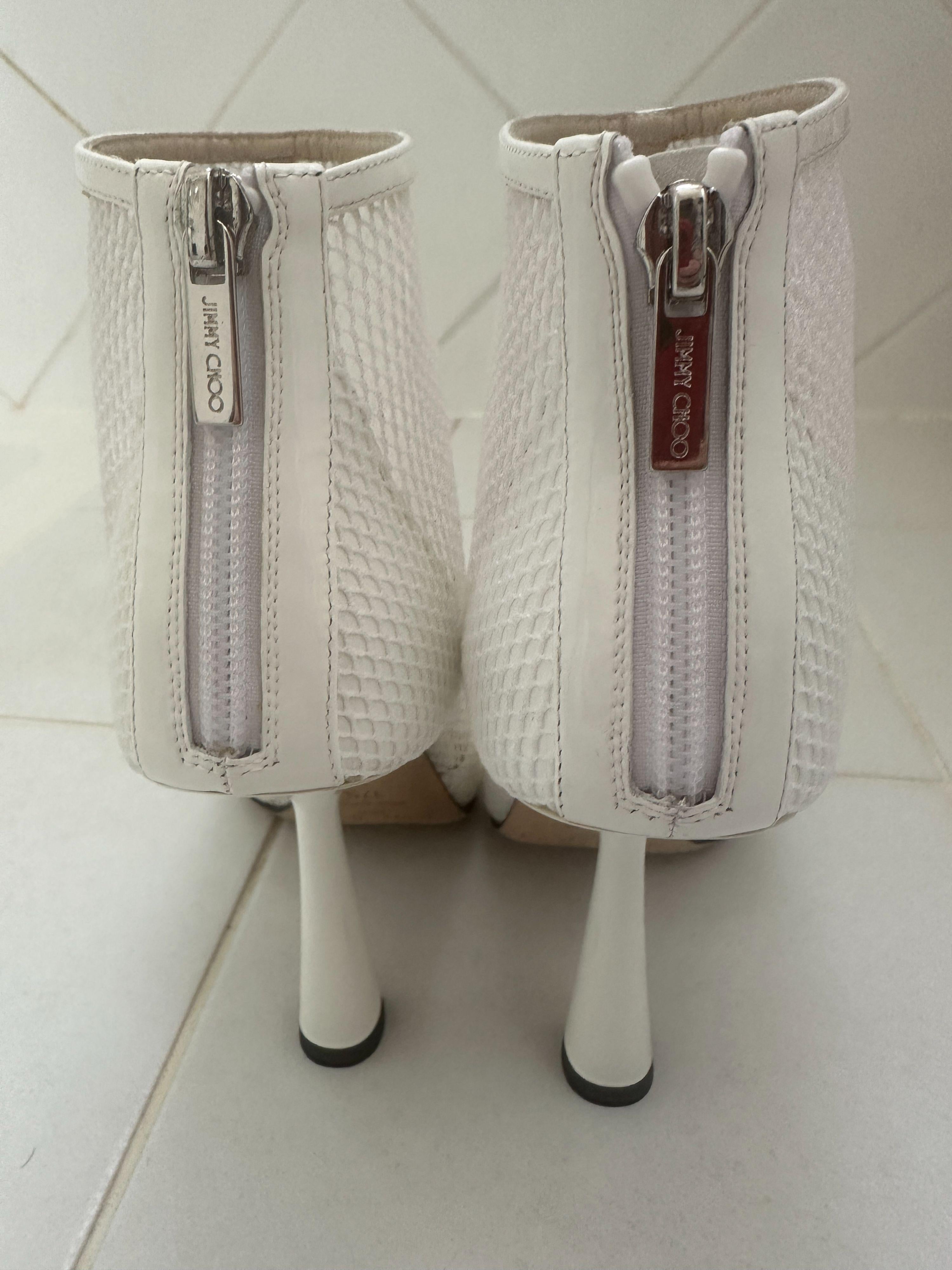 Jimmy Choo White Mesh and Leather Kix Ankle Boots
