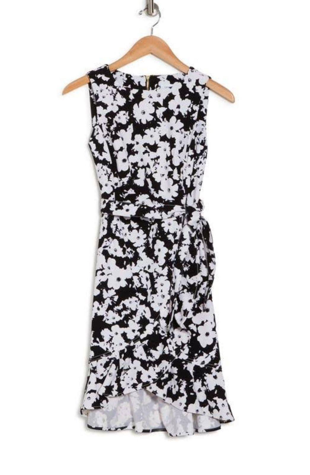 Floral Printed Black & White Sleeveless Dress