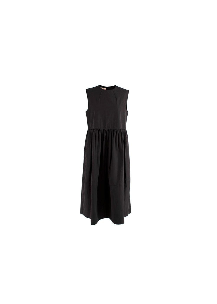 Brown Sleeveless Cotton Poplin Dress