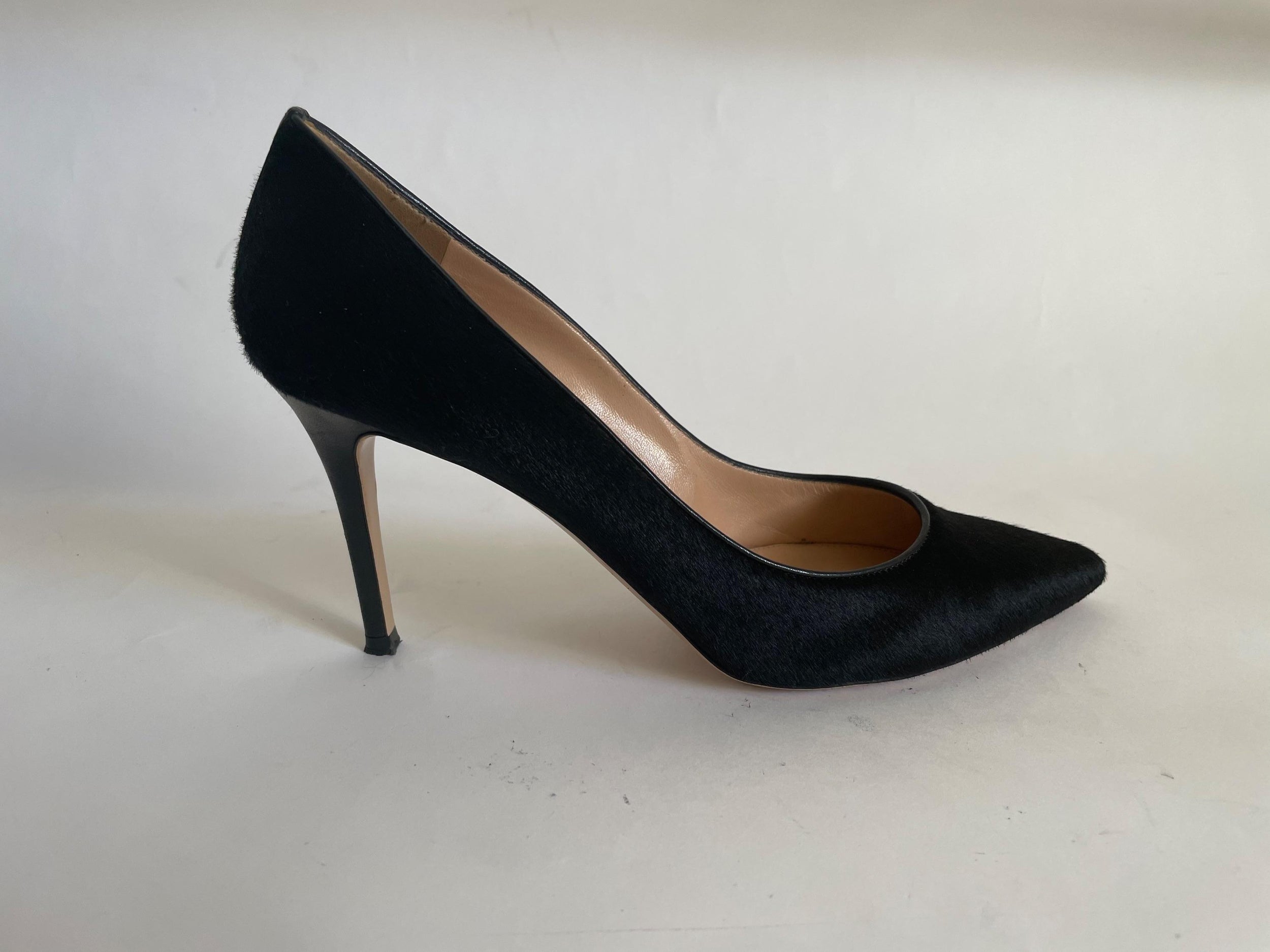 Black Pony Hair Pointed Toe Pumps
