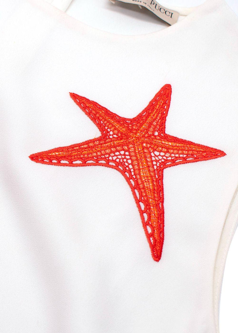 Emilio Pucci  Embroidered White Crepe Sleeveless Blouse