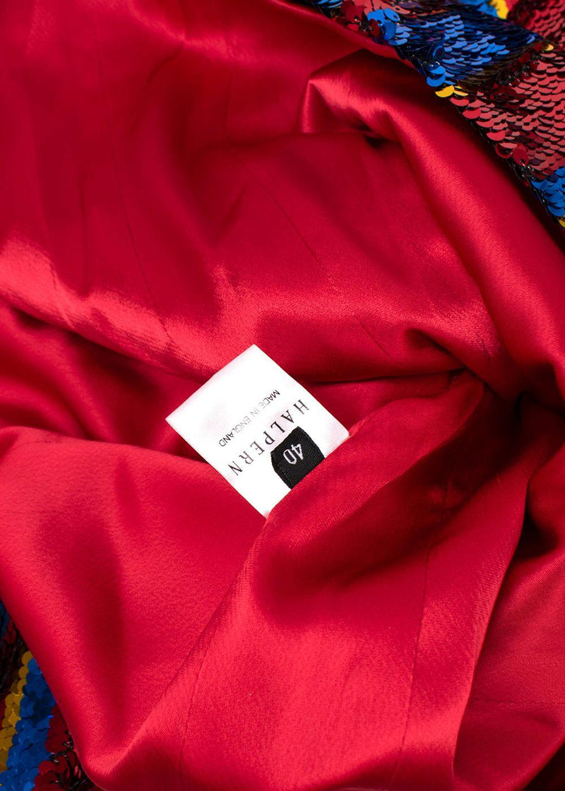 Halpern Red Striped Sequin Mini Dress
