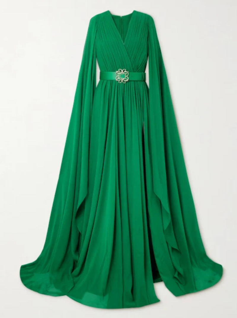 Elie Saab Green Silk Belted Gown