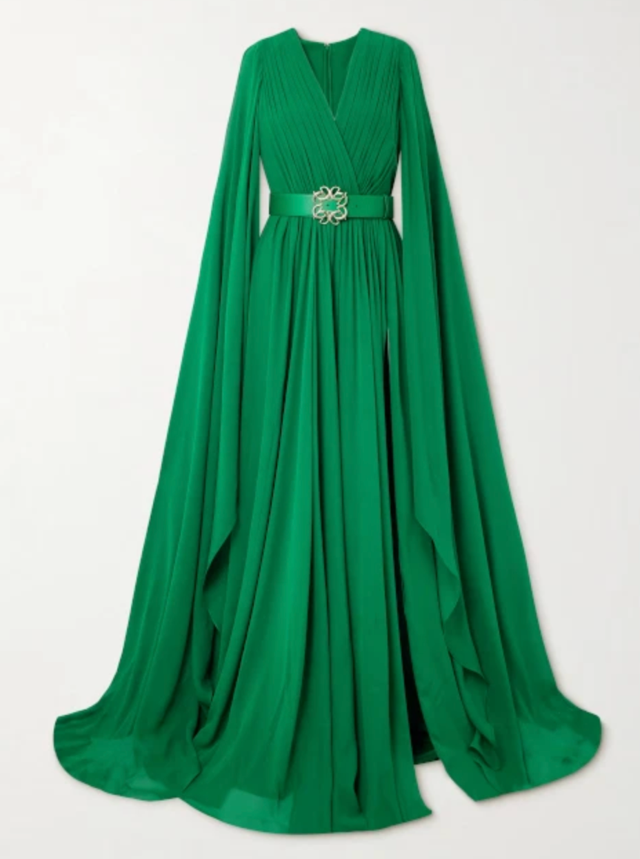 Elie Saab Green Silk Belted Gown