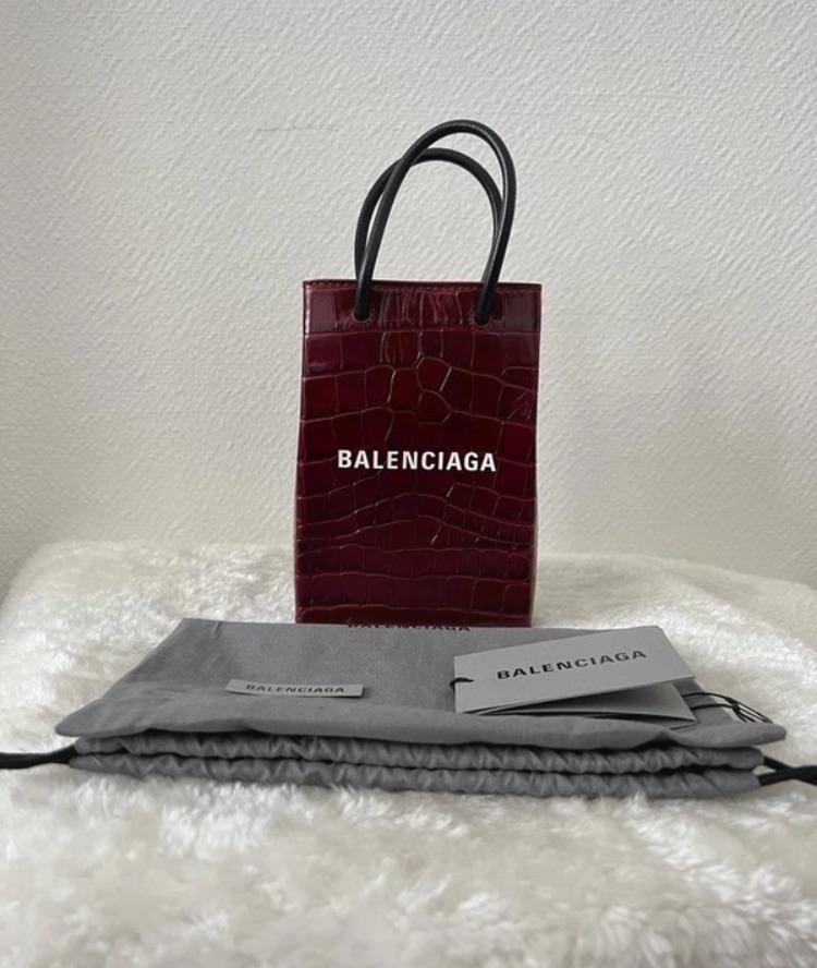 Balenciaga Red Croc Embossed Leather Phone Holder