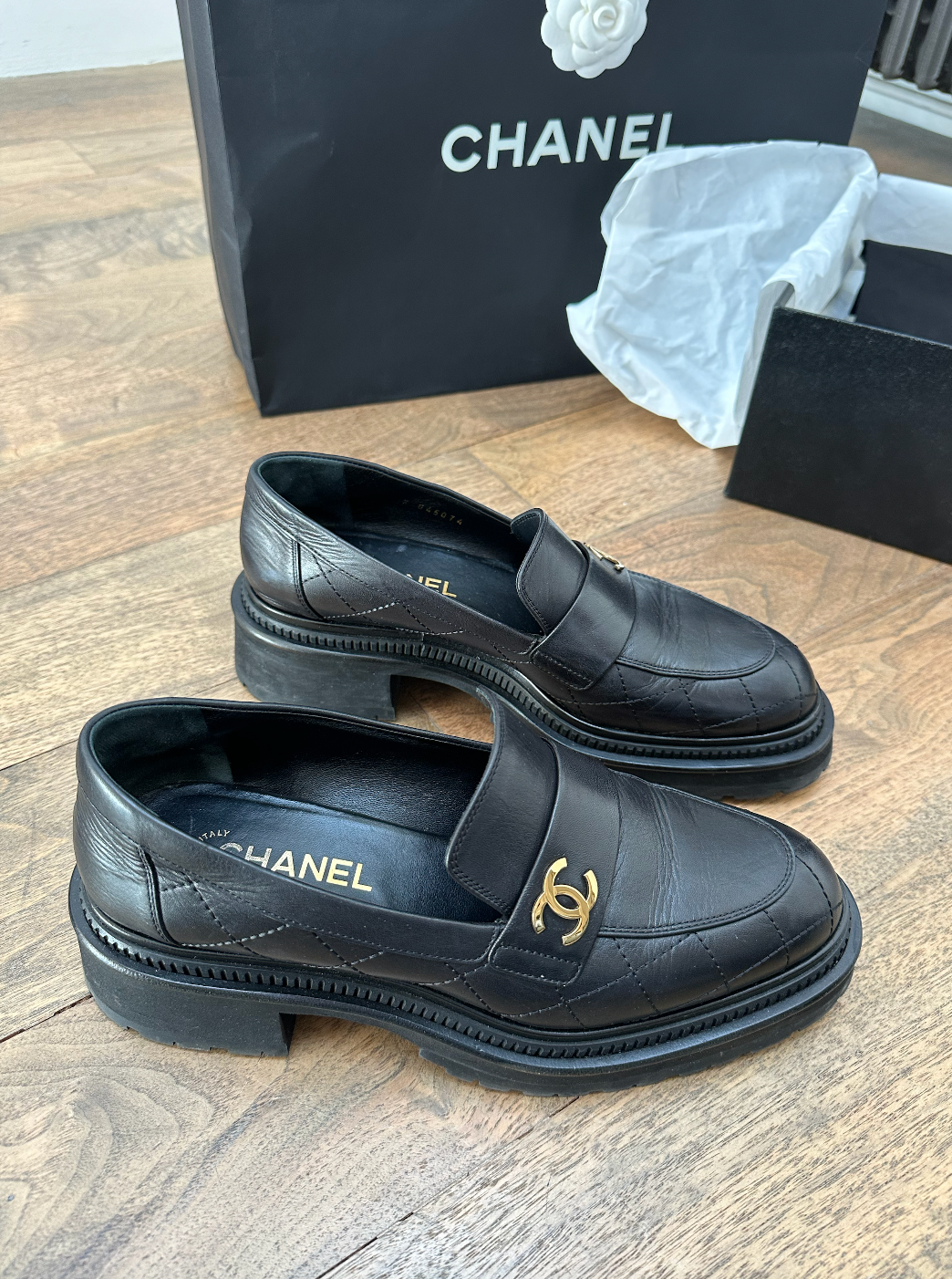 Chanel Black Quilted Leather Chunky Platform Loafers