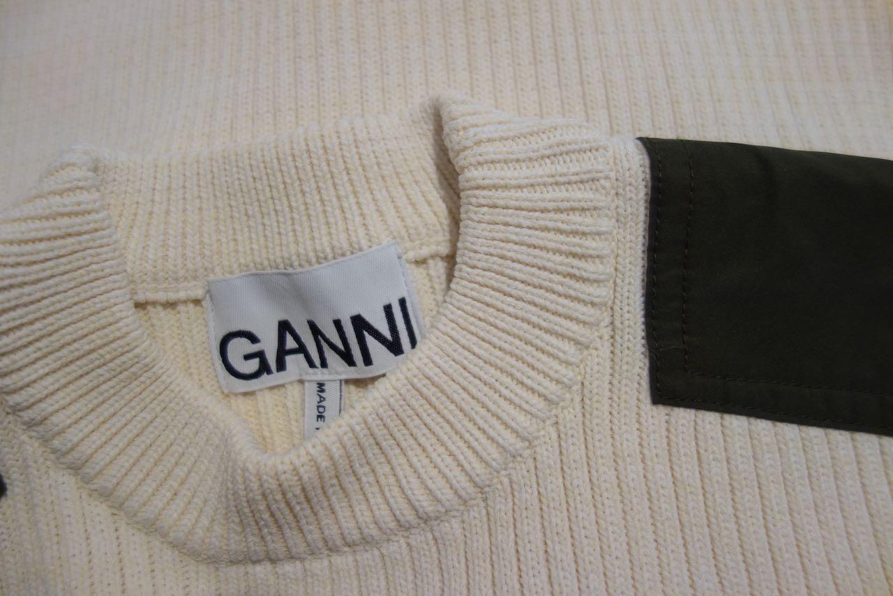 beige ribbed knit patch pocket jumper