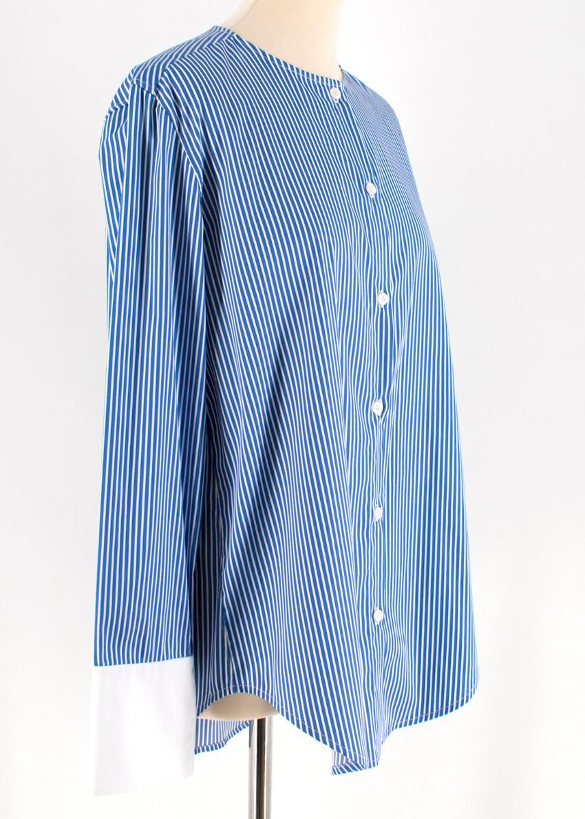 Tome Blue Pinstriped Long sleeve Top with Back Opening