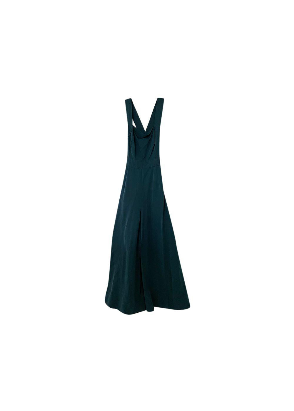 green silk-blend taffeta jumpsuit