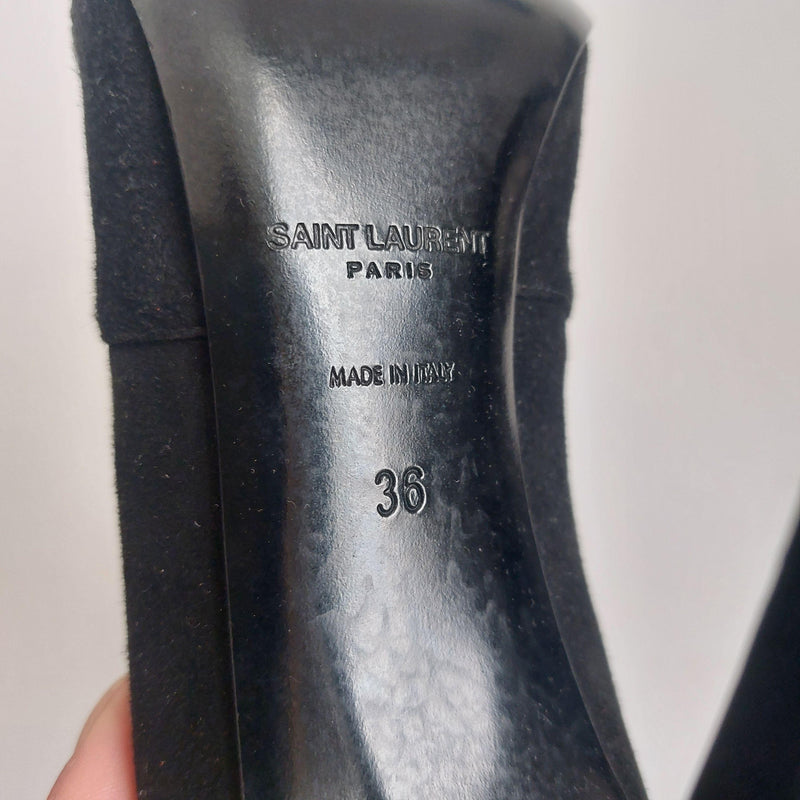Saint Laurent Black Suede Fold Over Ankle Boots