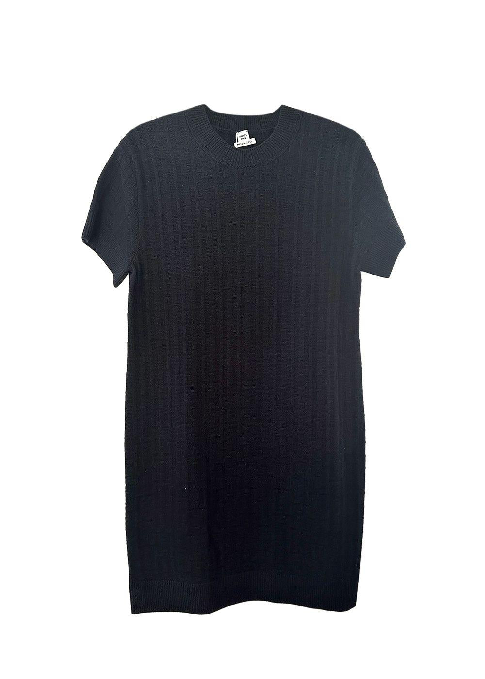 Hermes Black H Embossed Wool Dress