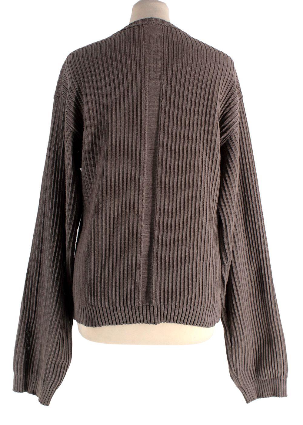Rick Owens Brown Drop-Stitched Ribbed-Cotton Sweater
