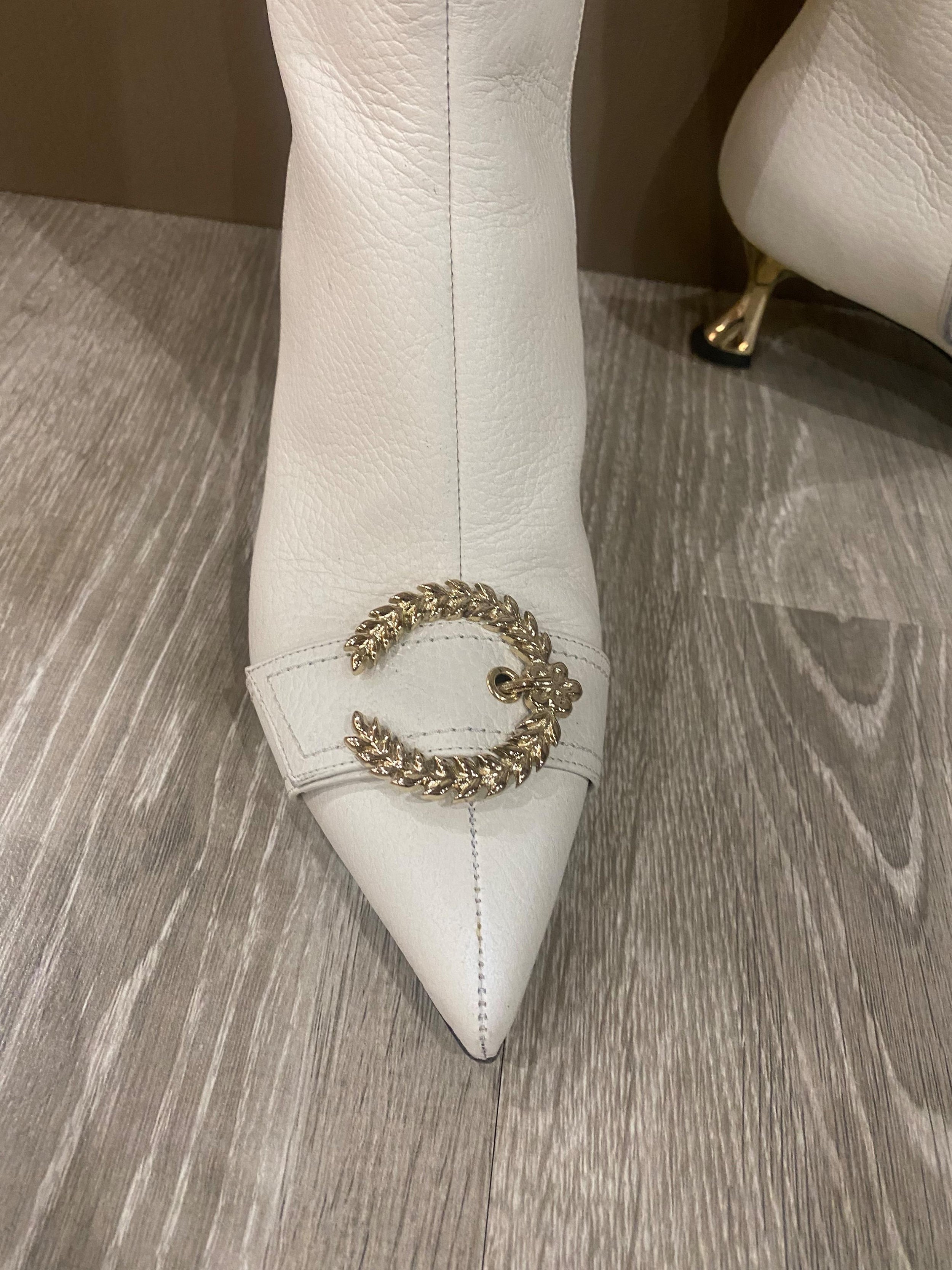 White Leather Heeled Long Boots