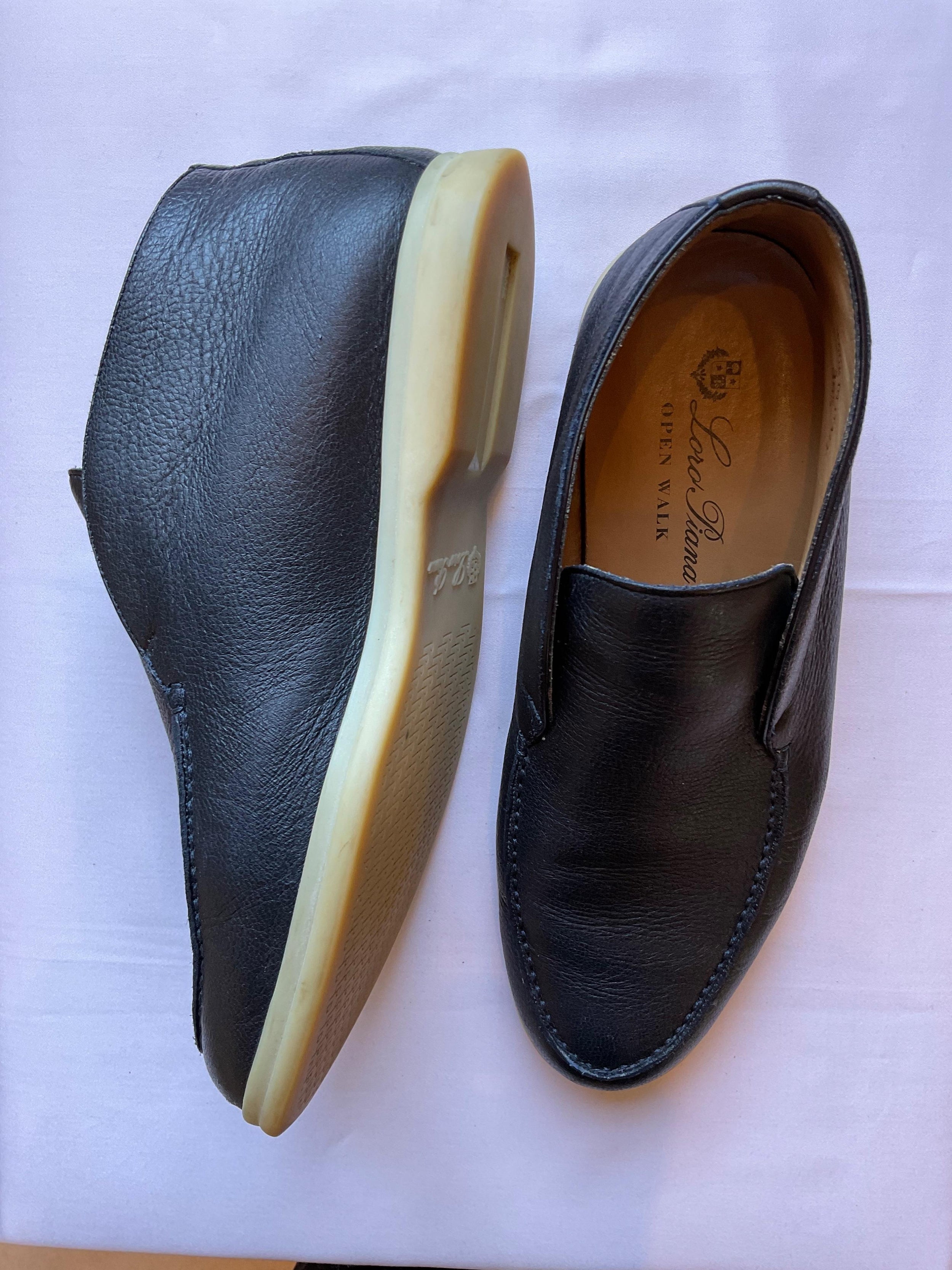 Navy Leather Open Walk Loafers