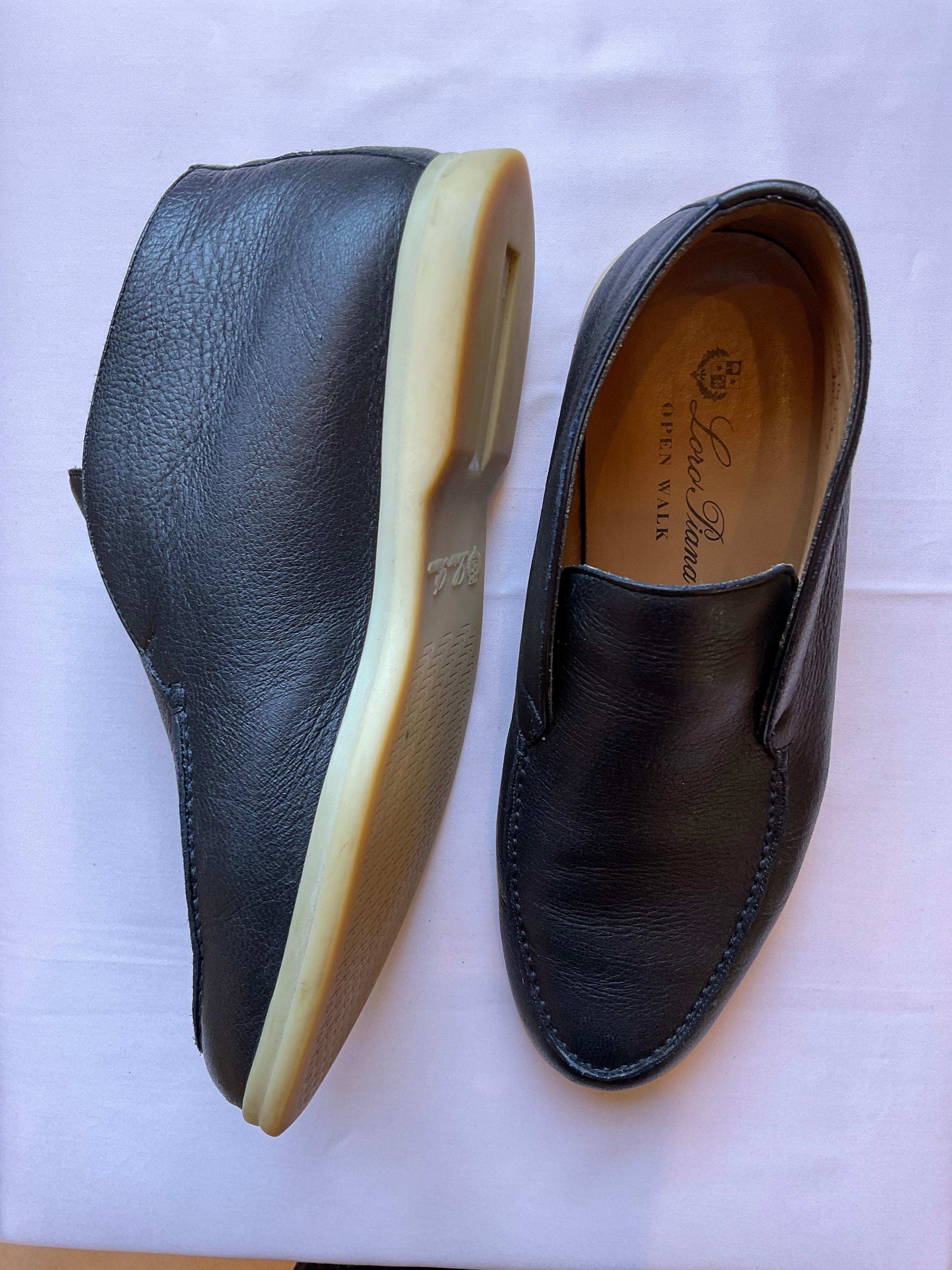 Navy Leather Open Walk Loafers