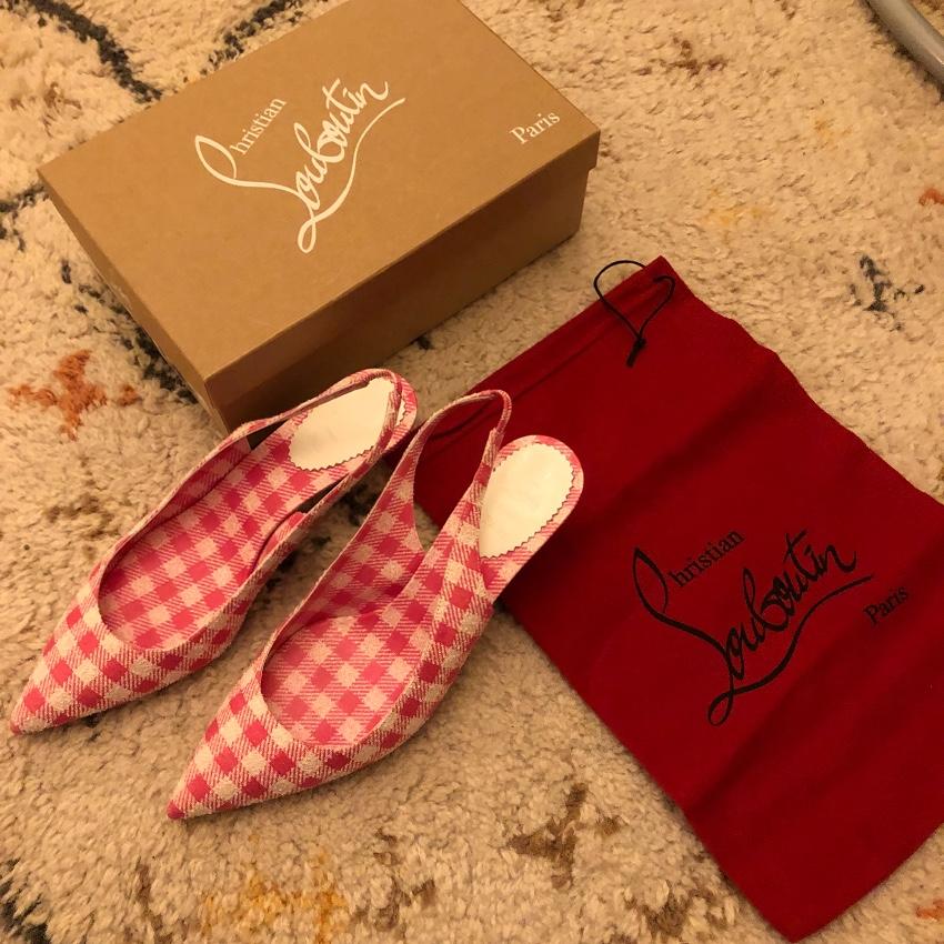 Christian Louboutin Kate Gingham Pointed Toe 55mm Slingback Pump