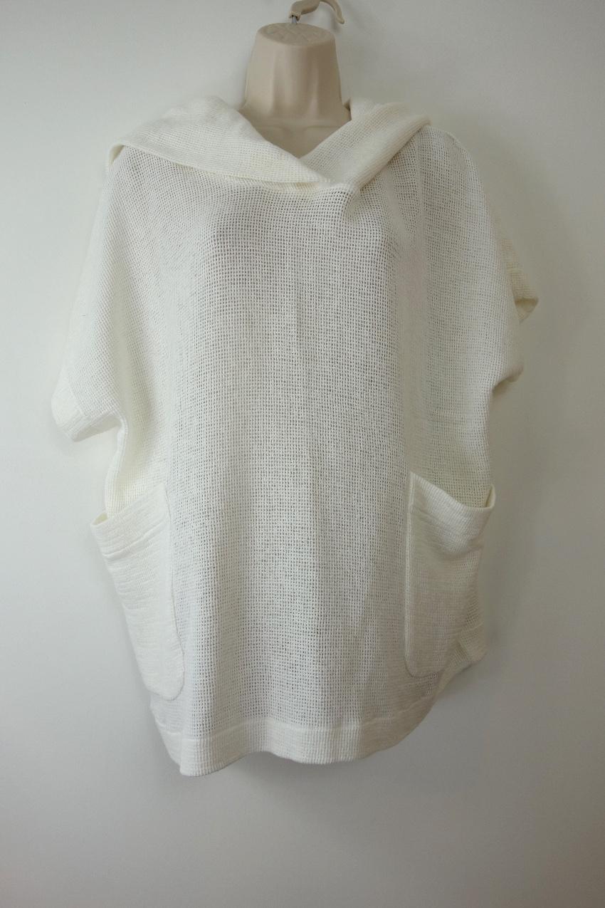James Perse Ivory Mesh Knit Hooded Top