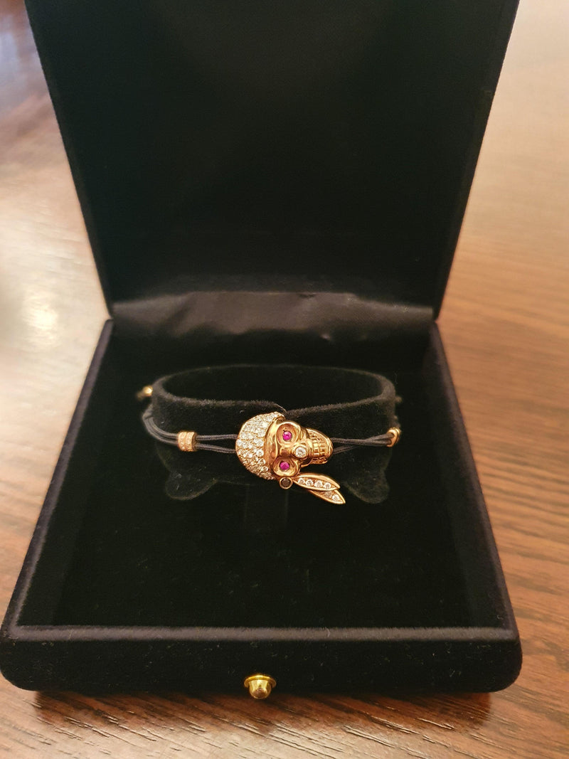 18ct gold & diamond skull rope bracelet