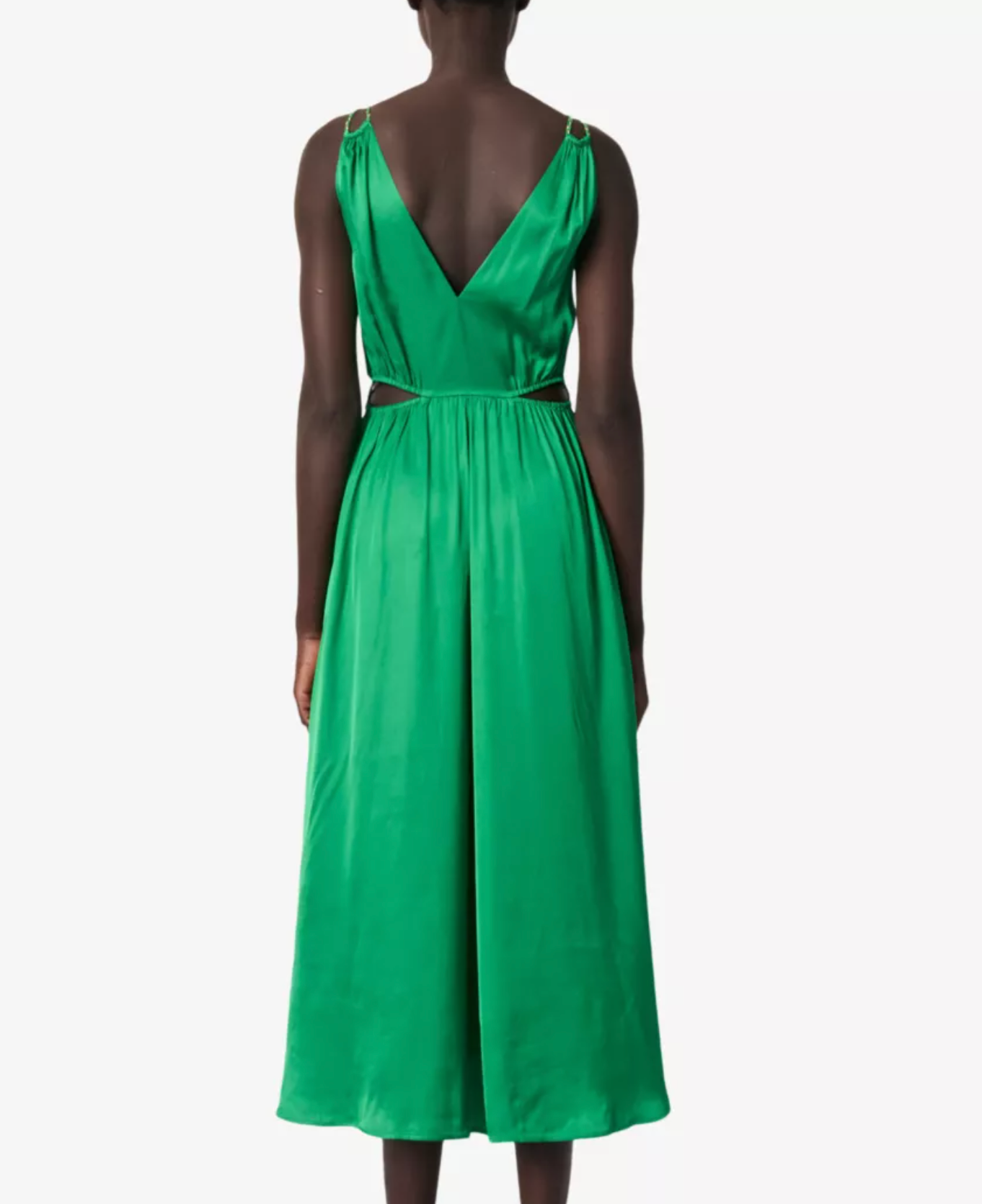 Maje V-Neck Cut-Out Woven Midi Dress