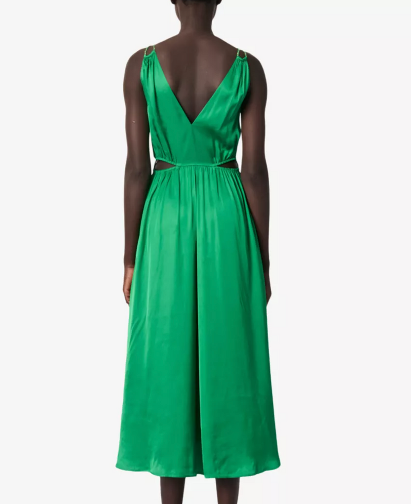 Maje V-Neck Cut-Out Woven Midi Dress