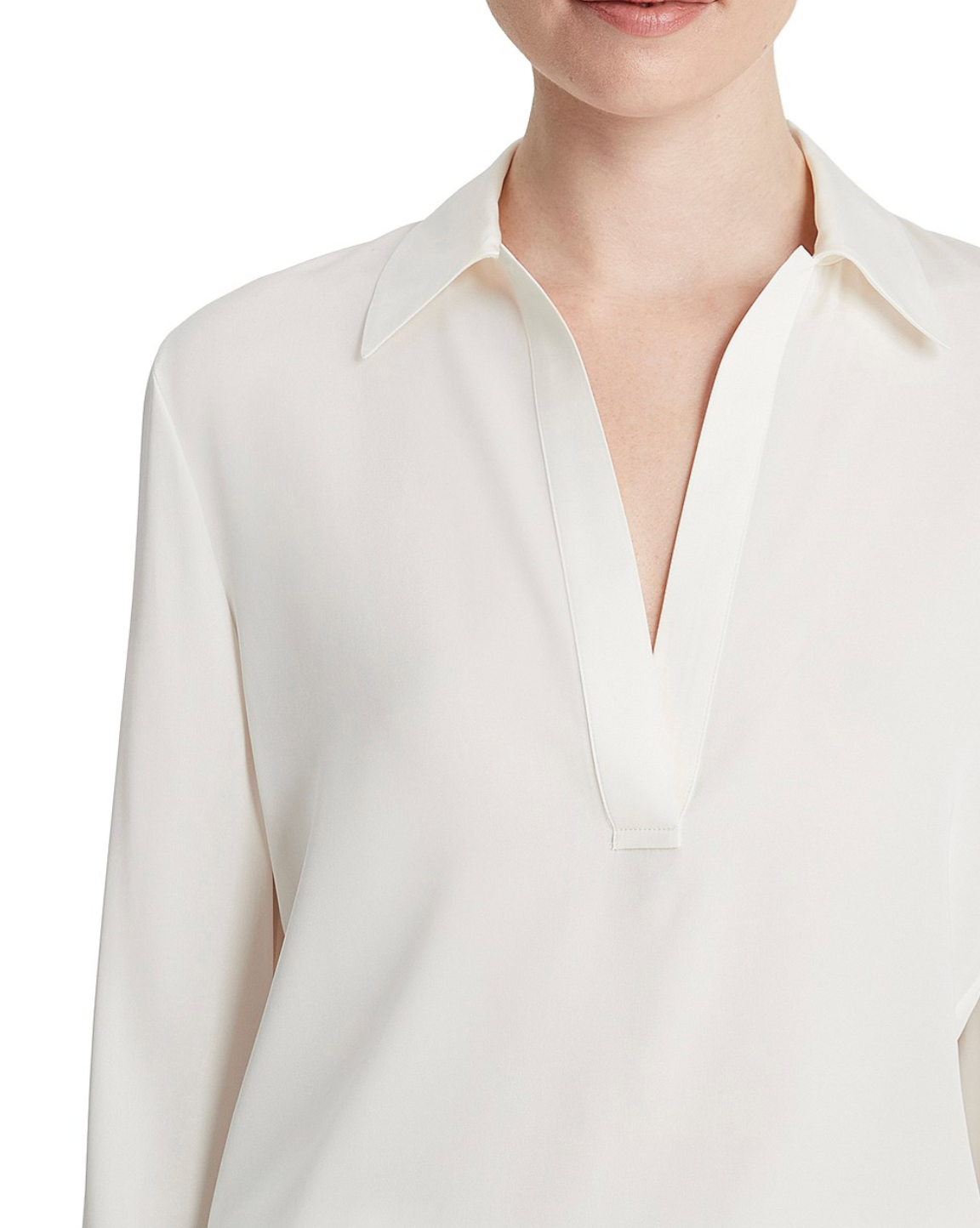 Vince Ivory Stretch-Silk Long-Sleeve Polo Shirt