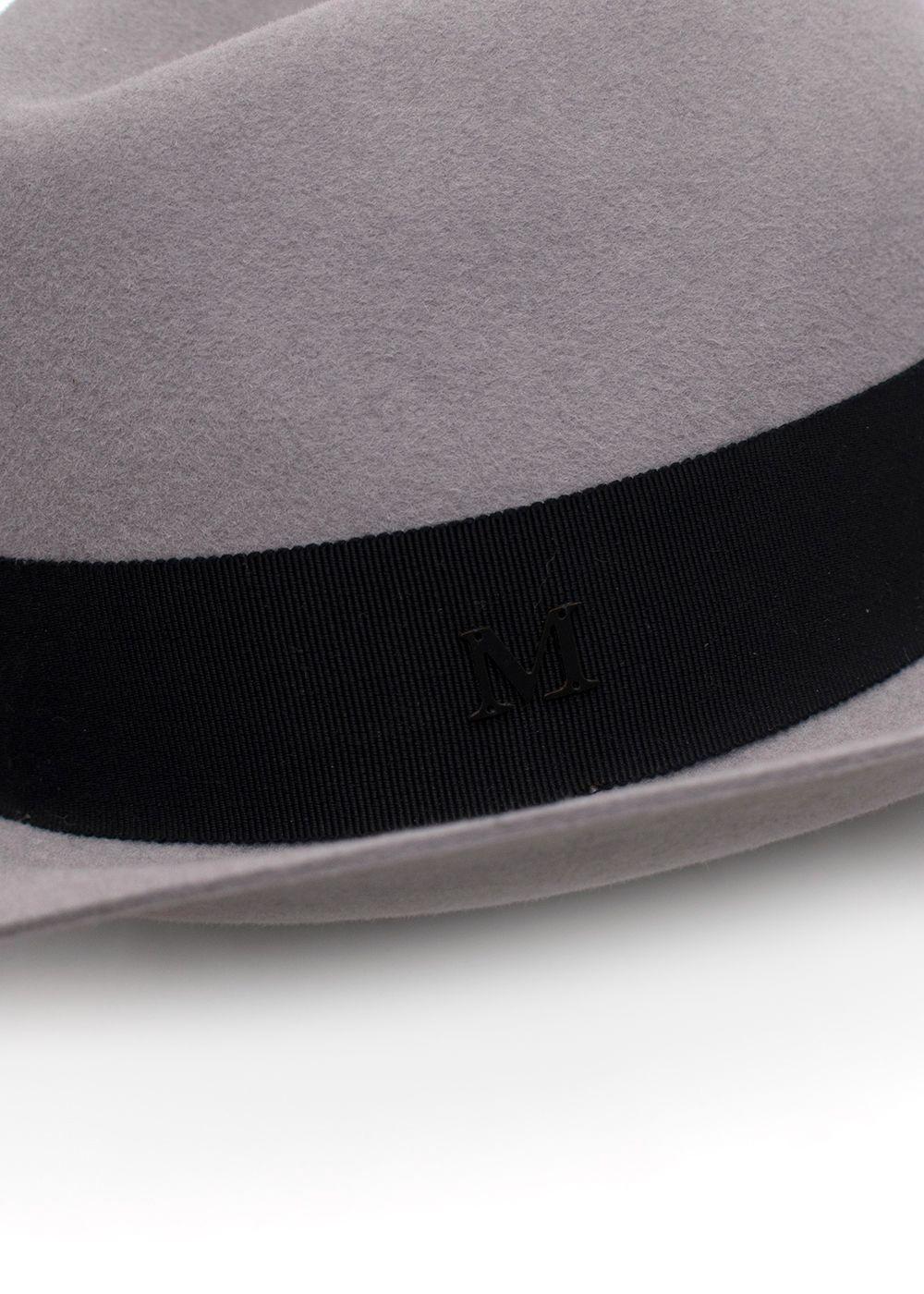 Maison Michel Paris Grey Fedora Hat With Black Ribbon Detail