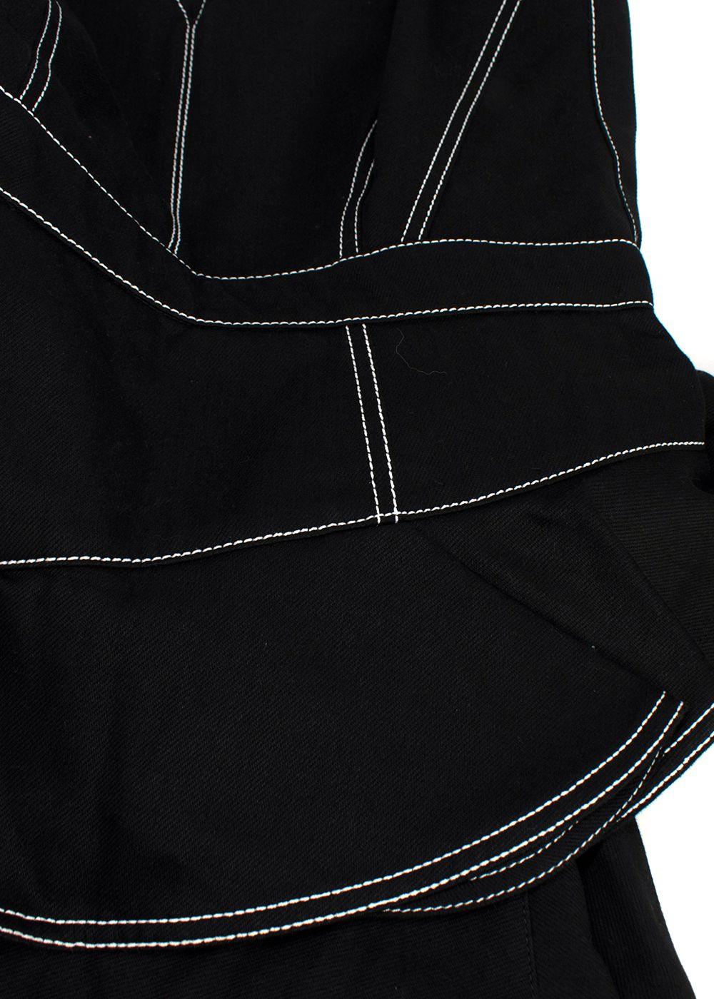 Alexander McQueen Black Denim Ruffled Asymmetric Midi Dress