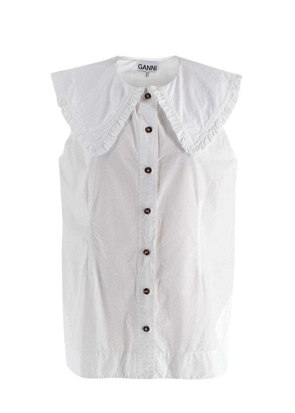 Ganni White Sleeveless Shirt with Oversized Frill Collar