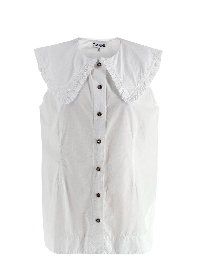 Ganni White Sleeveless Shirt with Oversized Frill Collar