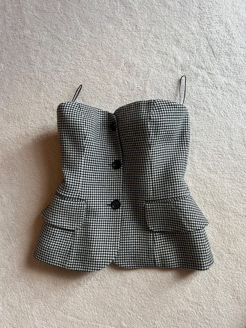 Ralph Lauren Purple Label Houndstooth Bustier Top