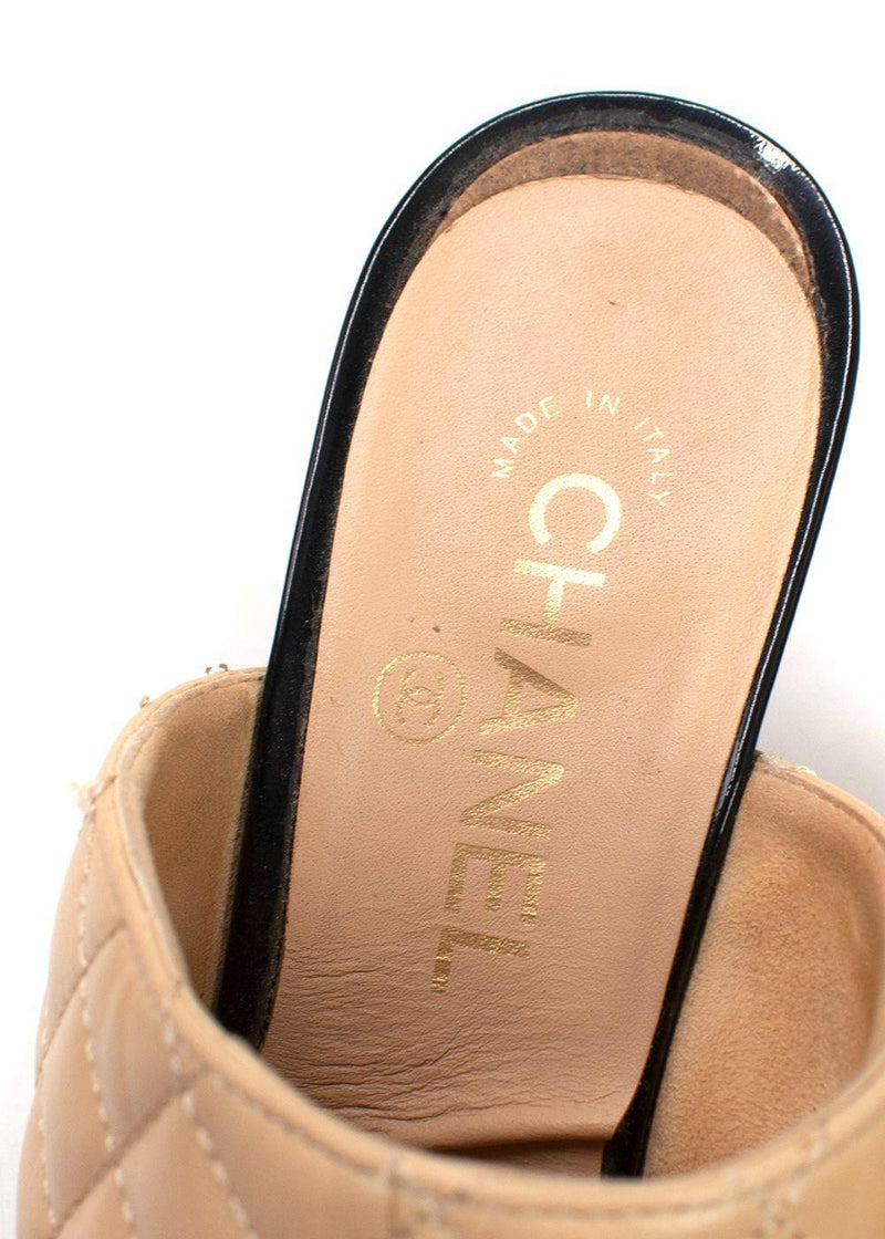 Chanel Beige Quilted Black Patent Cap-toe Mules