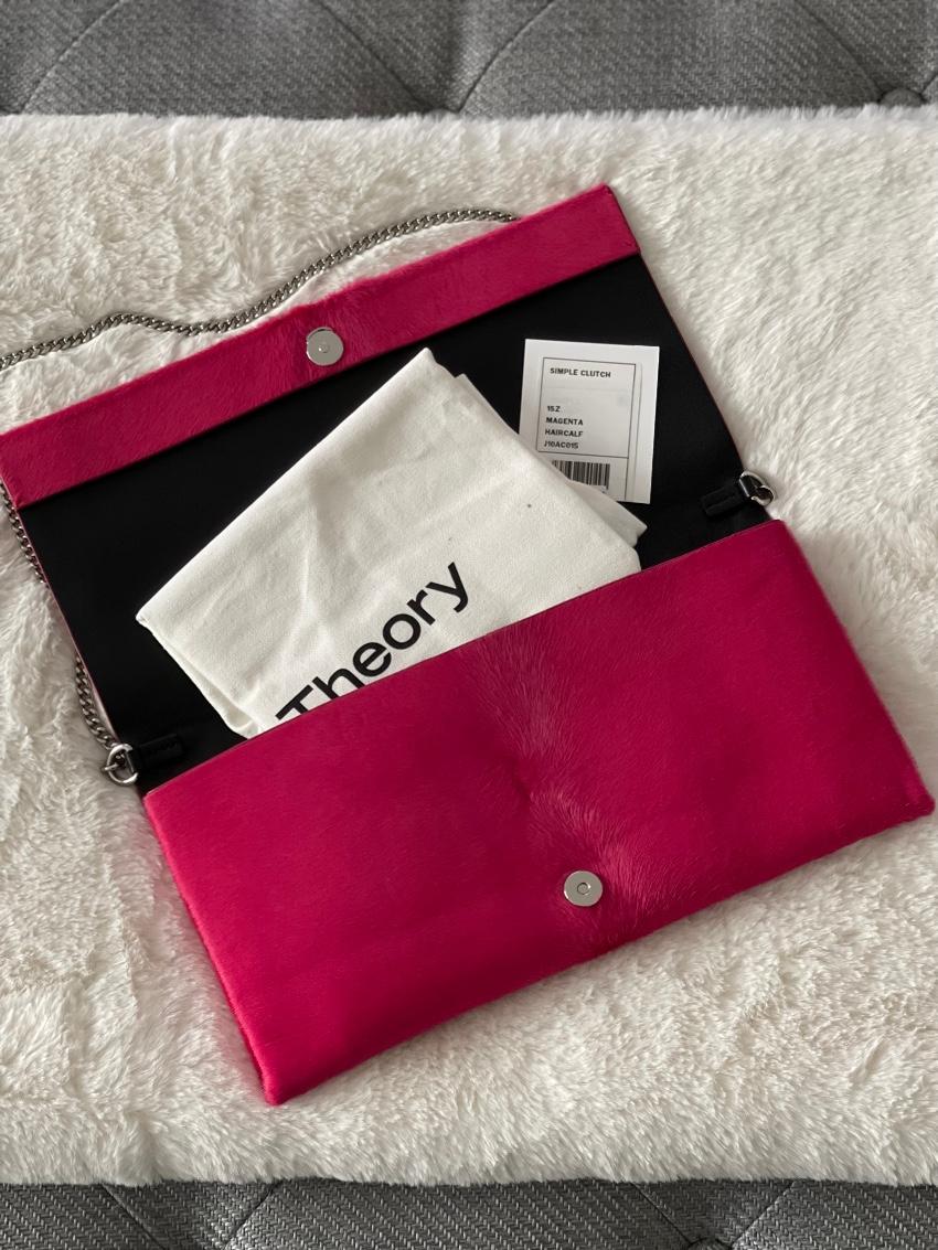 Theory Hot Pink Calf Hair Chain Clutch