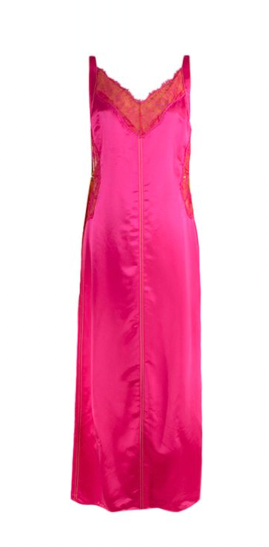Sies Marjan Lace & Buckle Detail Pink & Orange Satin Midi dress