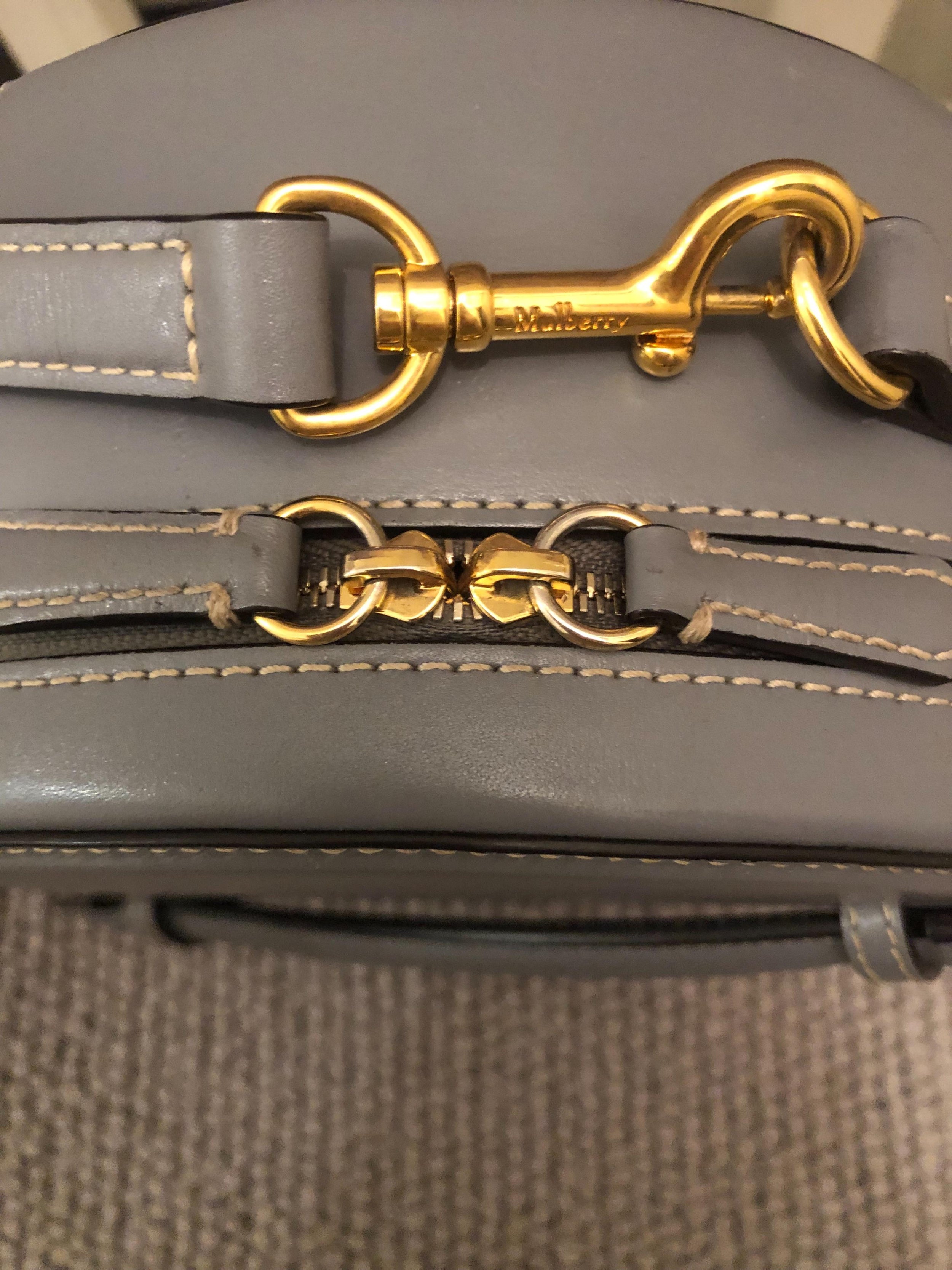 Grey Leather Circular Trunk Bag