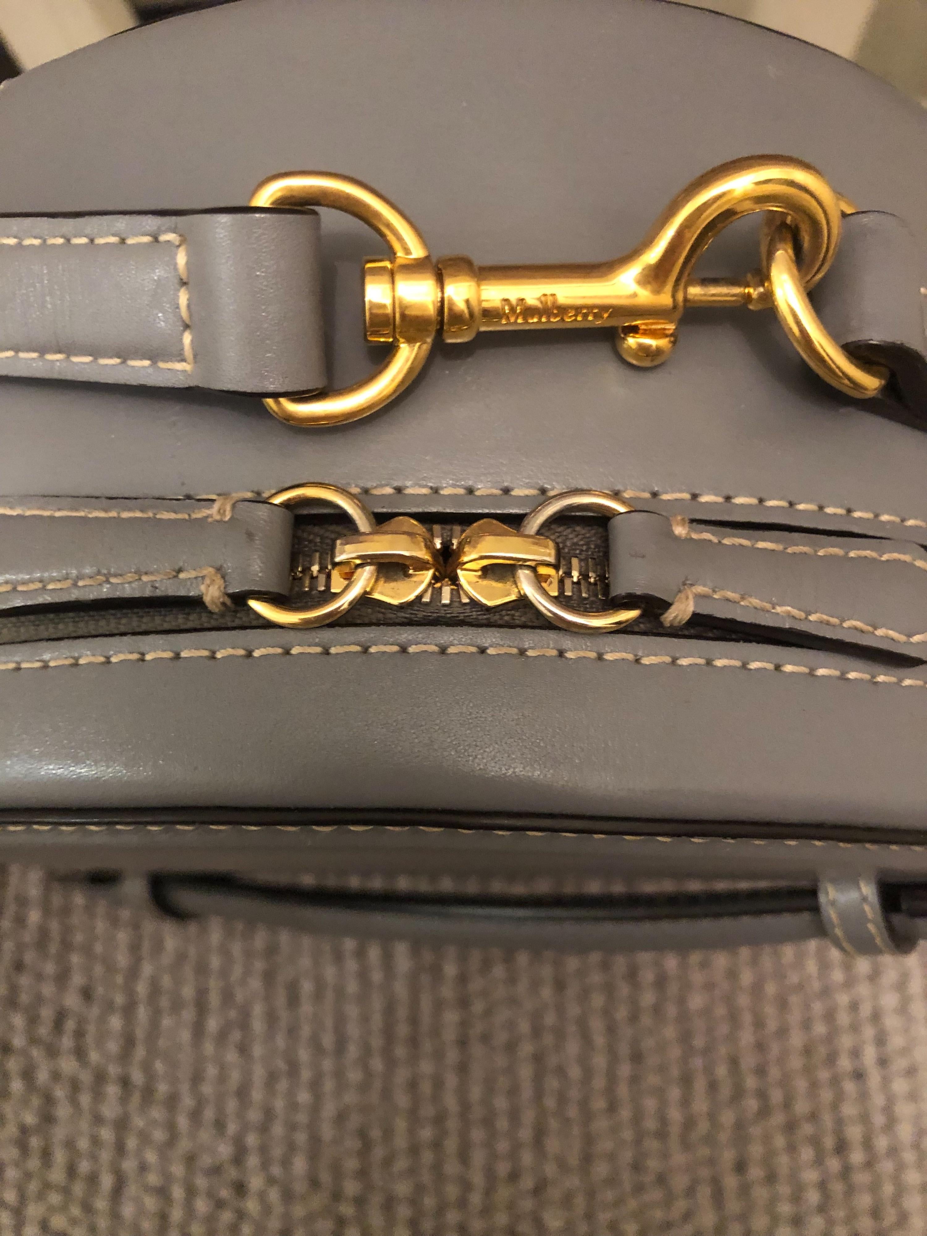 Grey Leather Circular Trunk Bag