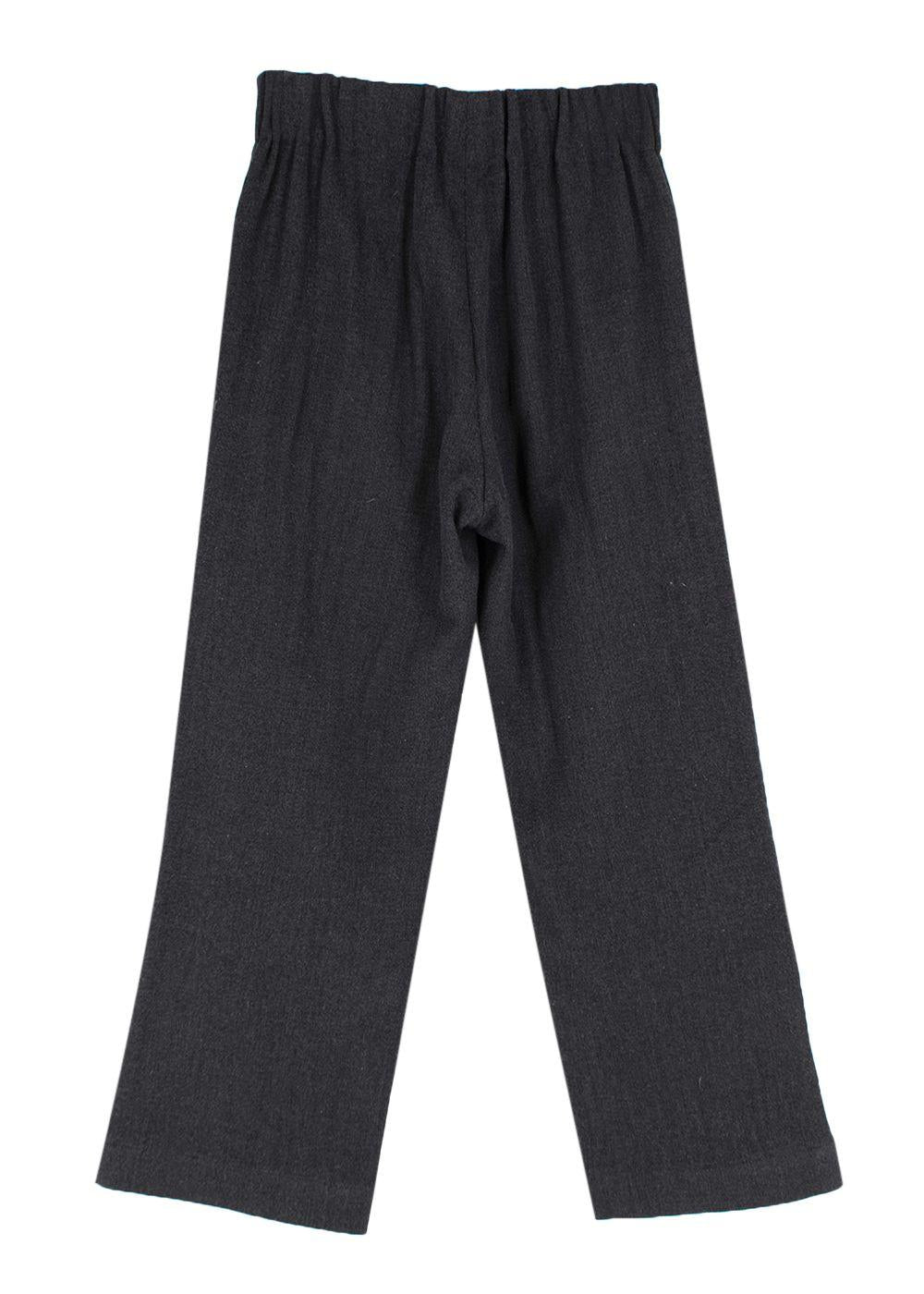 grey wool flannel wide leg trousers