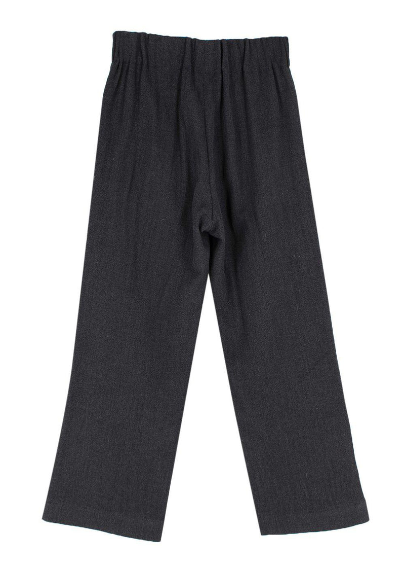 grey wool flannel wide leg trousers