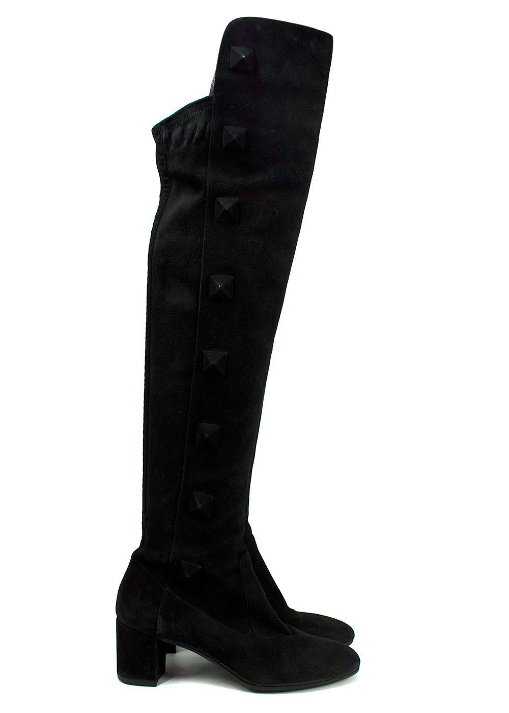 Valentino Black Suede Rockstud OTK Boots