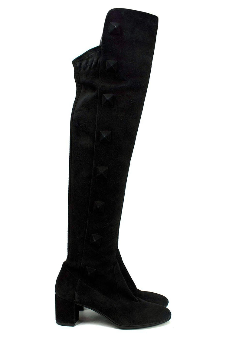Valentino Black Suede Rockstud OTK Boots