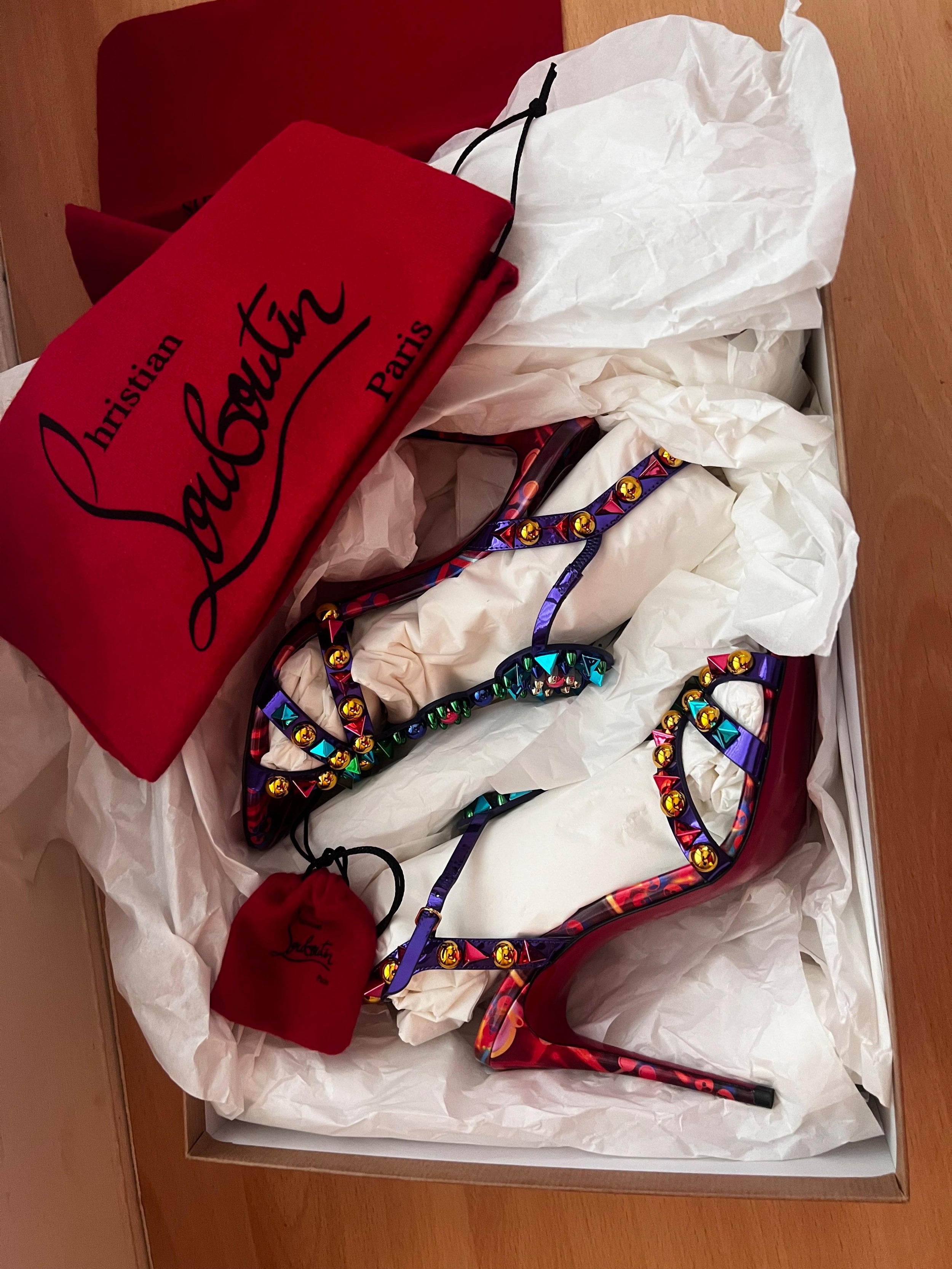 Christian Louboutin Multicolour Goldora 100 Studded Patent Leather Heels