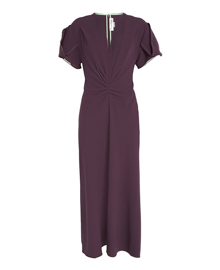 Victoria Beckham Gathered V-neck Midi Dress