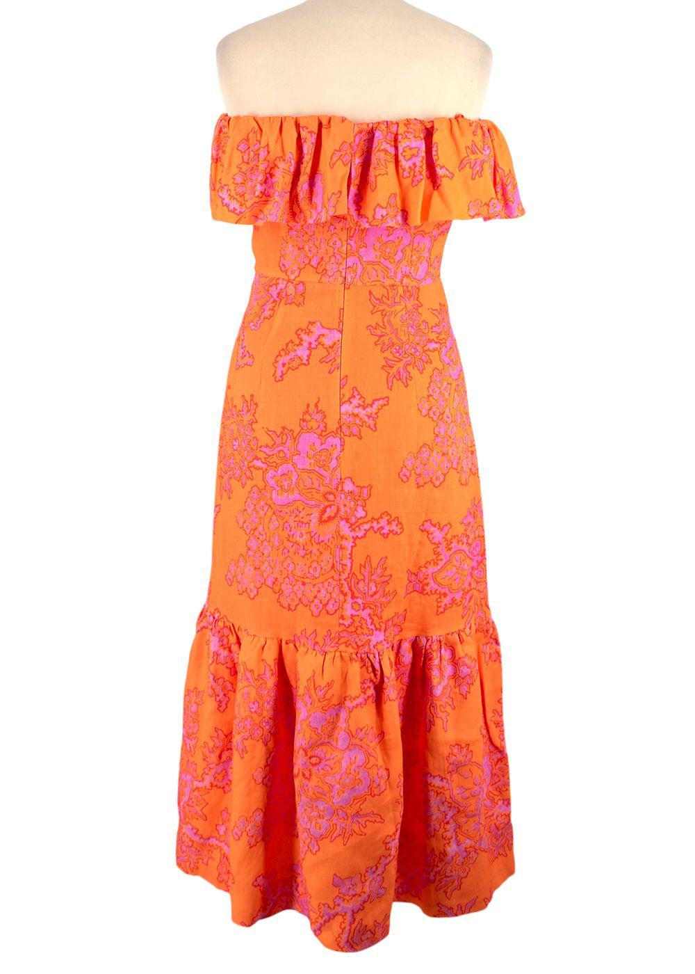 Rhode Orange Thea Linen Midi Dress