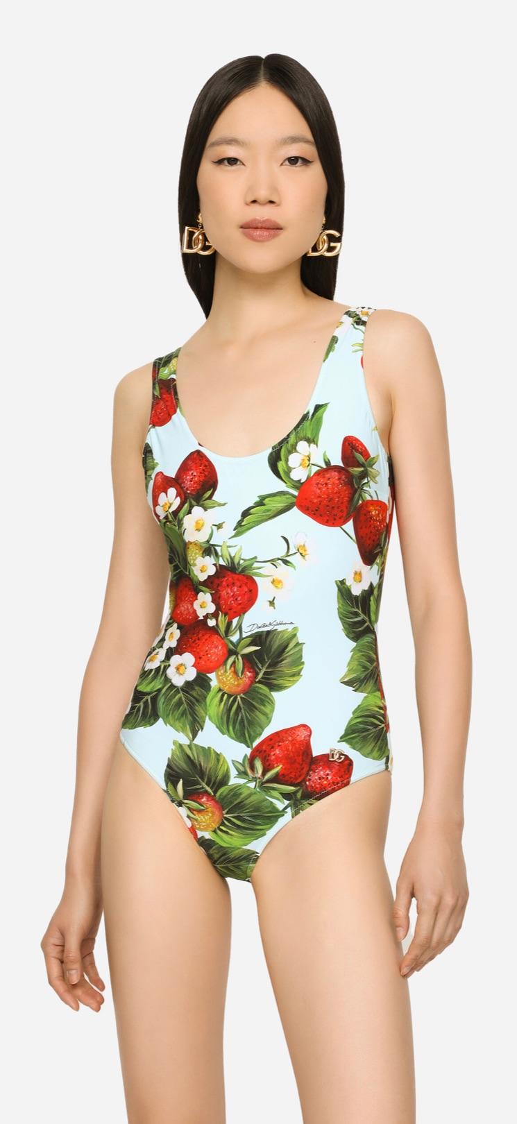 Dolce & Gabbana Blue Strawberry Print Swimsuit