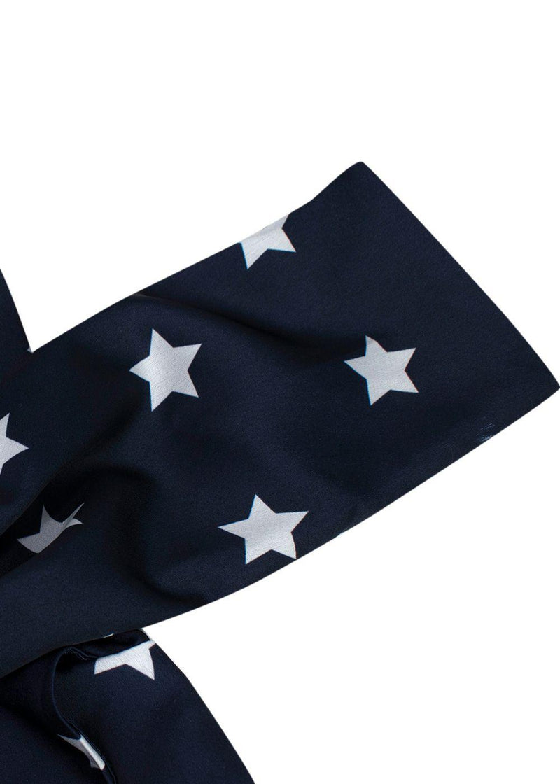 Self Portrait Navy Star Print Ruffle Mini Dress