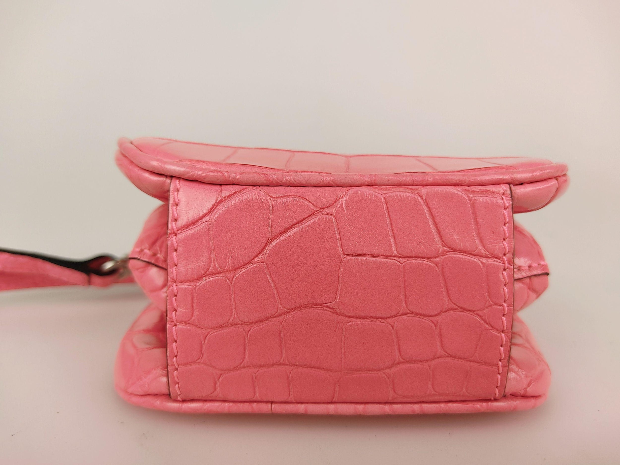 Rose-pink alligator skin mini frame bag