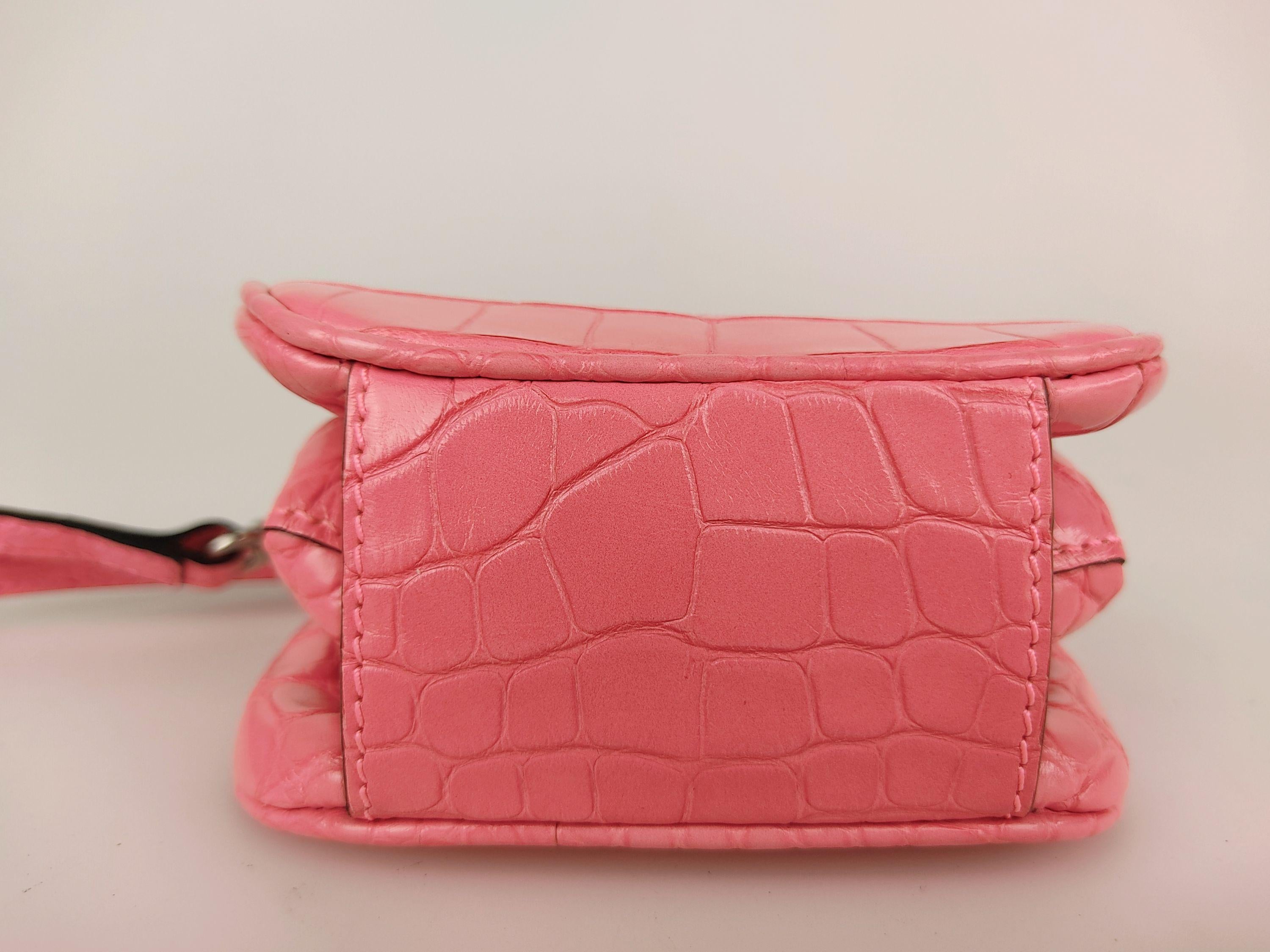 Rose-pink alligator skin mini frame bag