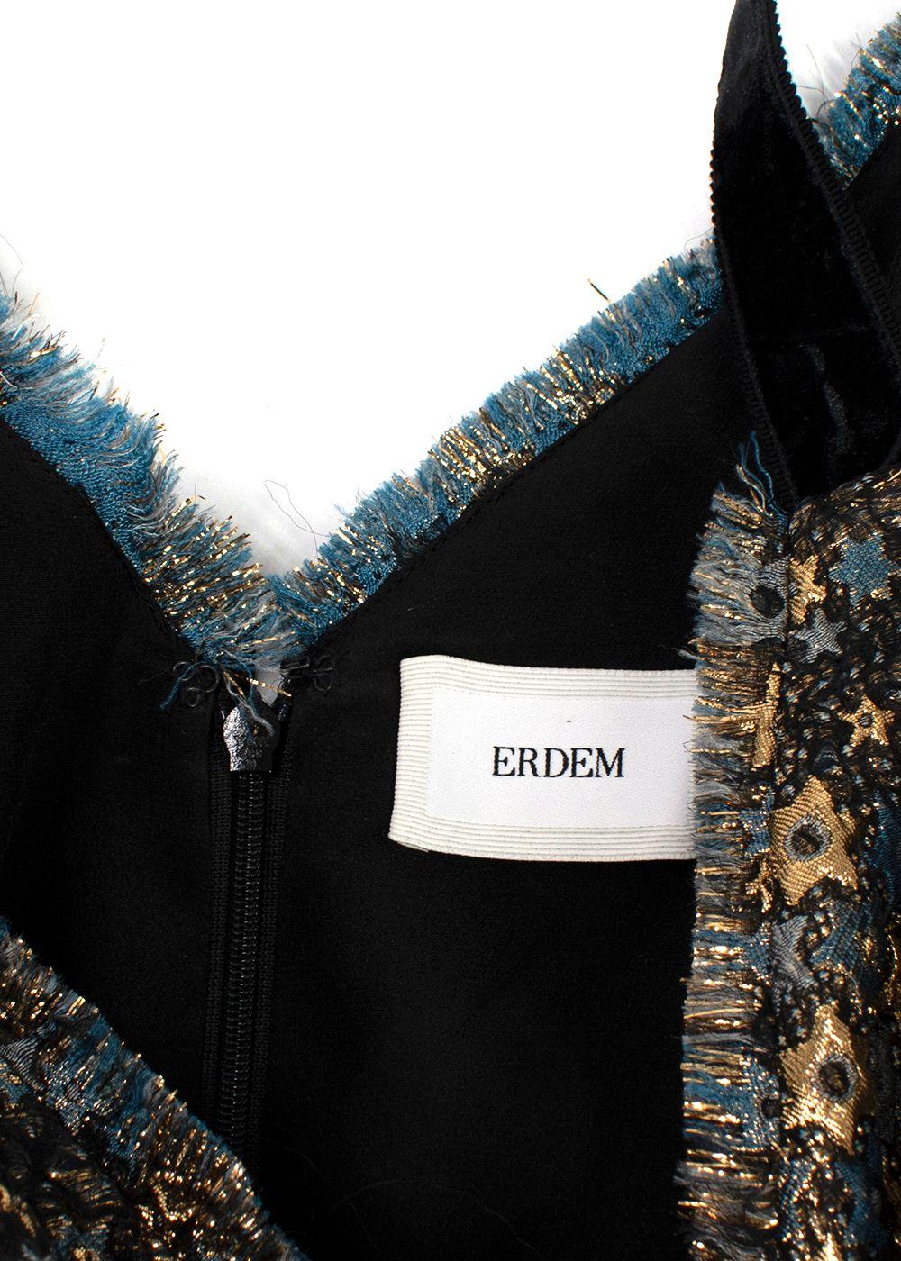 Erdem Teal and Gold Star Patterned Jacquard Dress