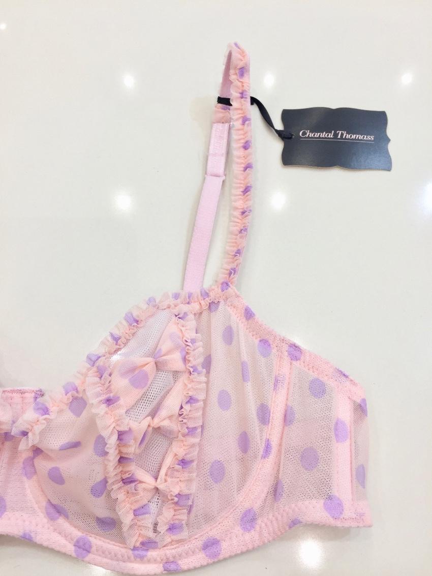 Chantal Thomass Rose & Lilac Polka Dot Tulle Half Cup Bra & Thong set