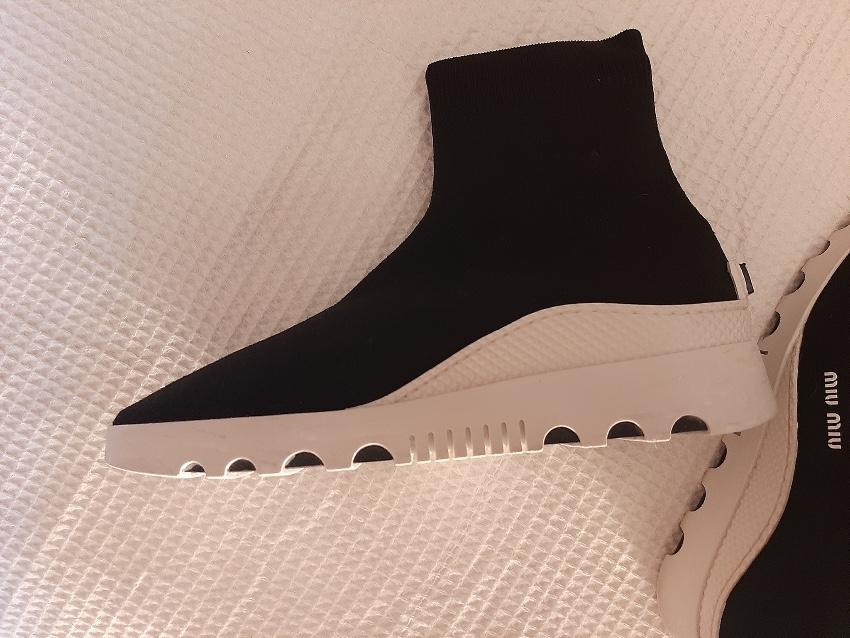 Miu Miu Black & White Knit Sock Ankle Boots